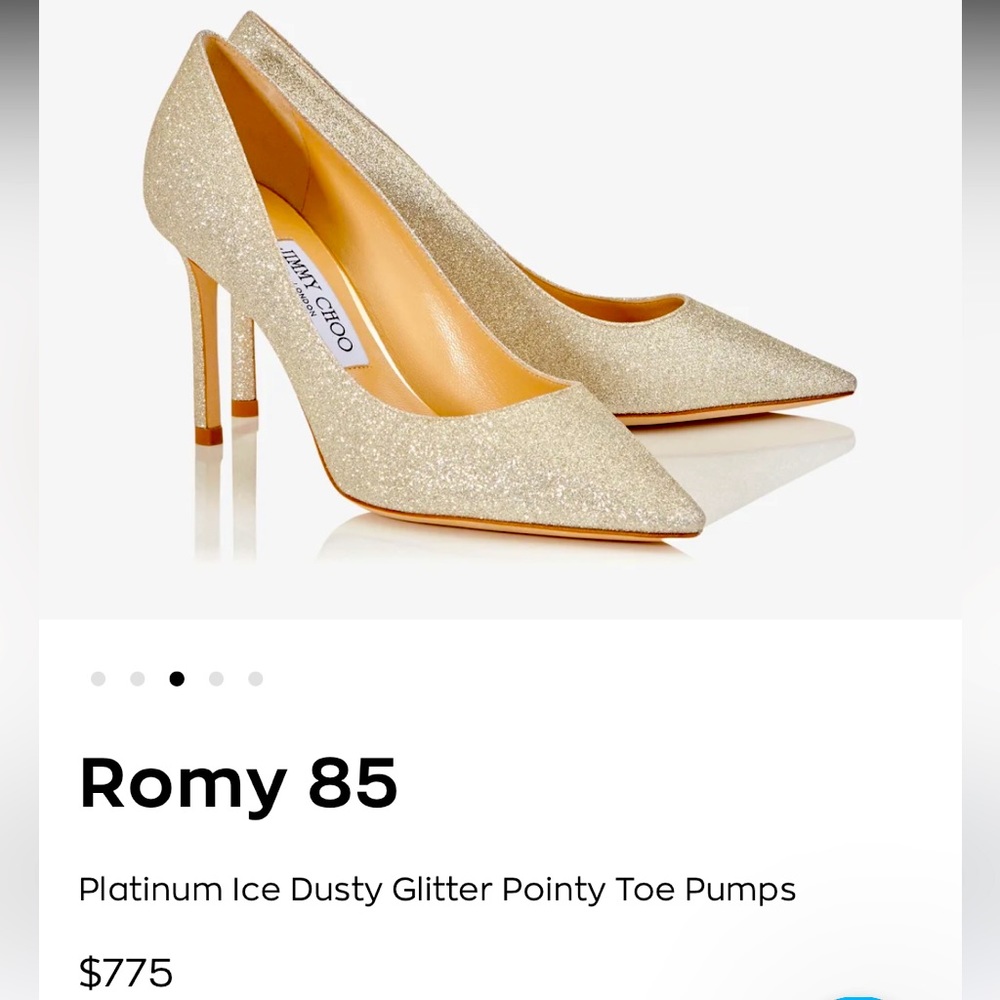Jimmy Choo, Romy 85, Size 35 - platinum ice, dusty glitter (gold/silver) pumps